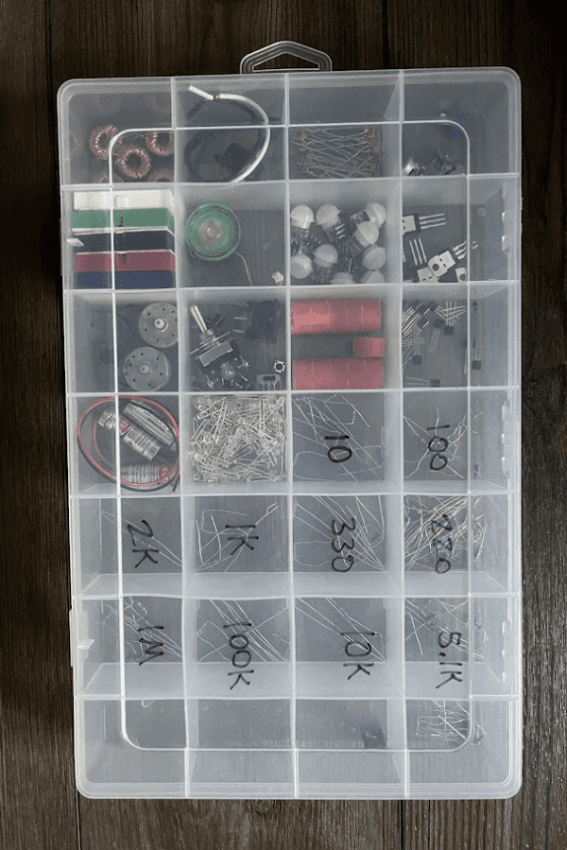 My tackle box organizer setup for making breadboard circuits