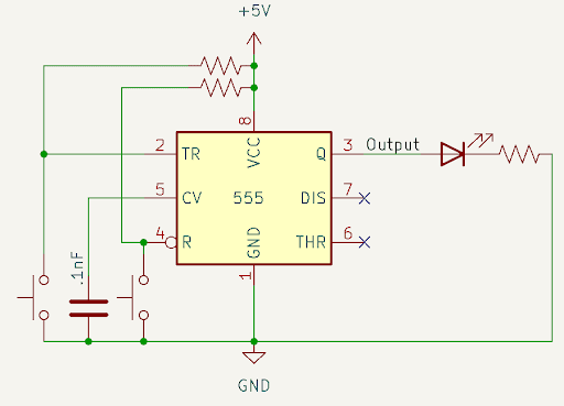 555 timer in bistable mode schematic