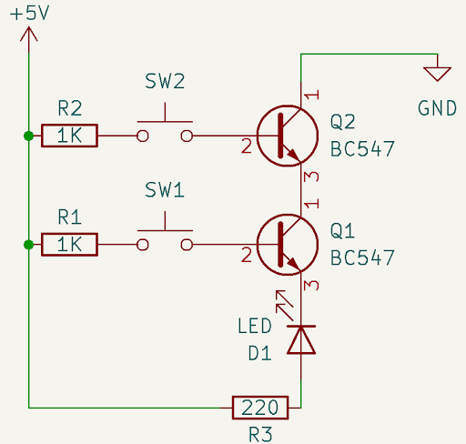 Schematic for how to make an AND gate with transistors